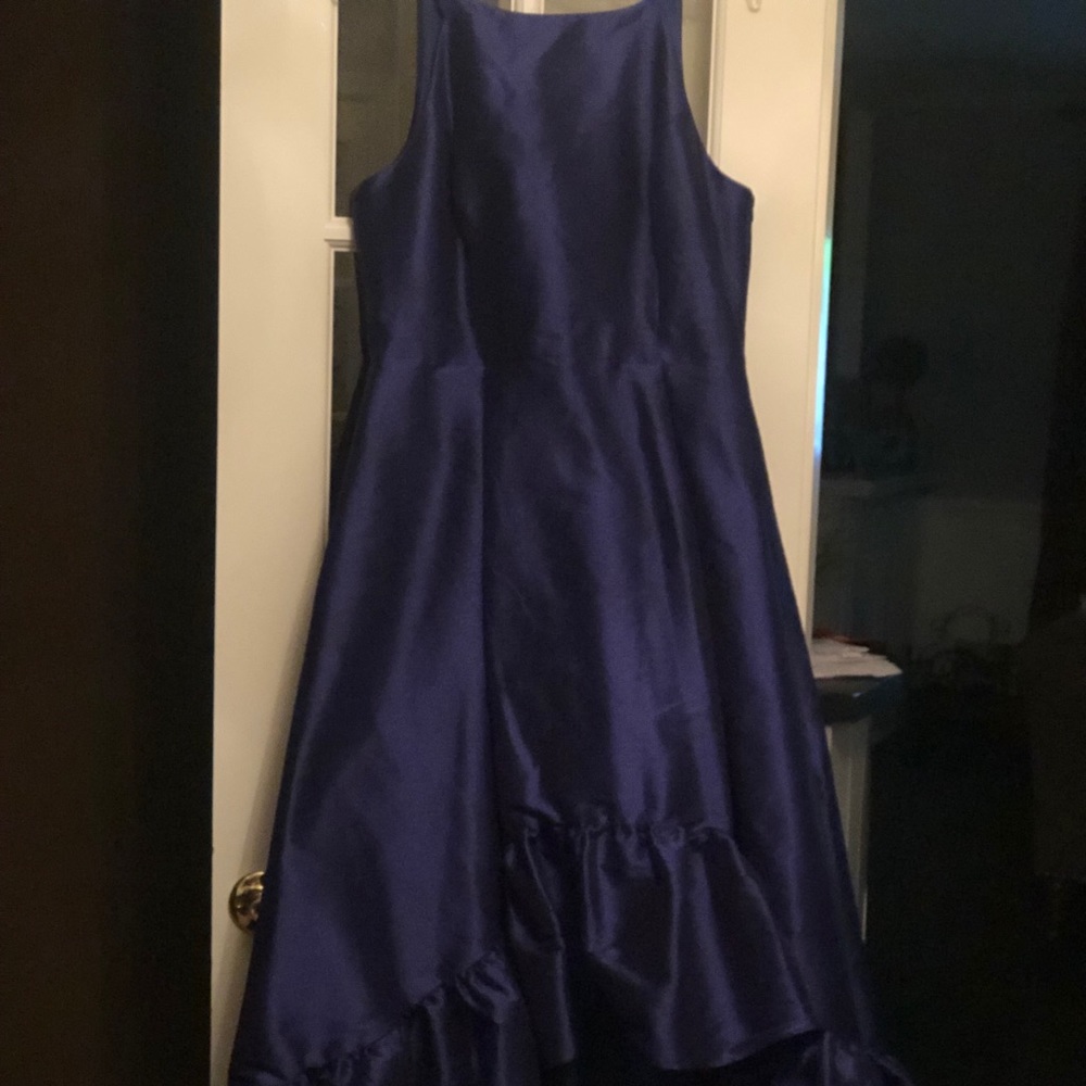 Royal Blue Hi-Low Faille Gown.